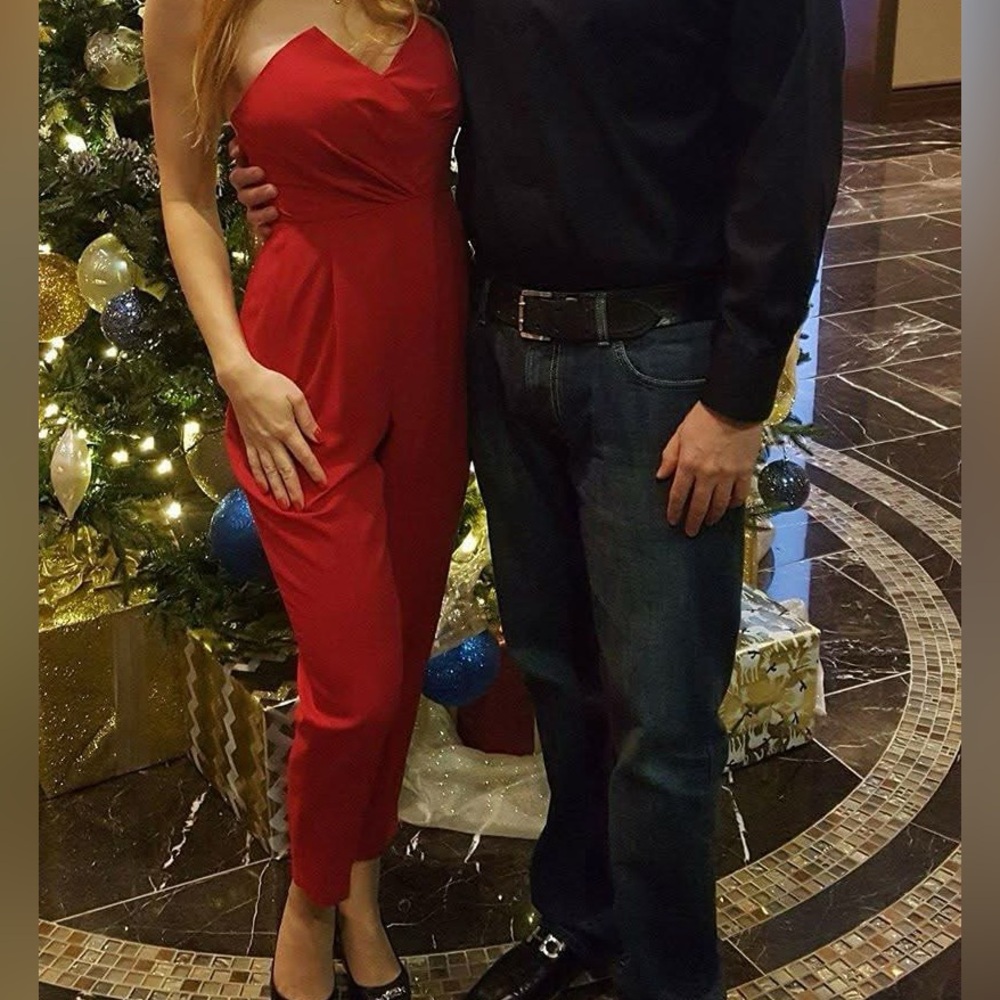 bebe Red Strapless Jumpsuit